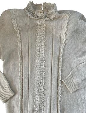 Vintage 80s Scott McClintock Beige Cottagecore Lace Sweater Small Coquette Fall